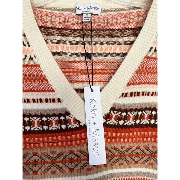 Koko & Mason Striped Multicolour V Neck Knit Sweater Sz Xl - Picture 3 of 4